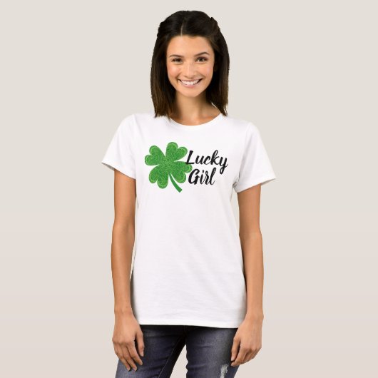 T-shirt Lucky Girl 4 feuille Clover St. Patrick's Day Gree (Devant entier)