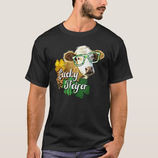T-shirt Lucky Heifer Fun Cow Leopard Shamrock irlandais St (Devant)