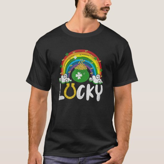 T-shirt Lucky Horseshoe Rainbow Funny St. Patrick' Day (Devant)