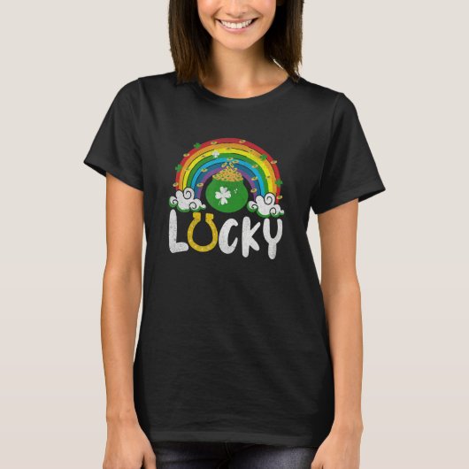 T-shirt Lucky Horseshoe Rainbow Funny St. Patrick' Day (Devant)