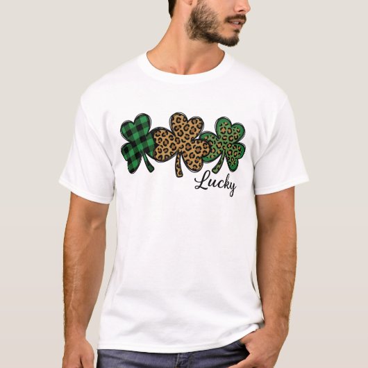 T-shirt Lucky Leopard Plaid Shamrock St Patricks Day (Devant)