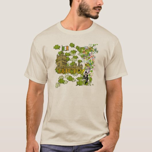 T-shirt Lucky Leprechaun et son château irlandais (Devant)