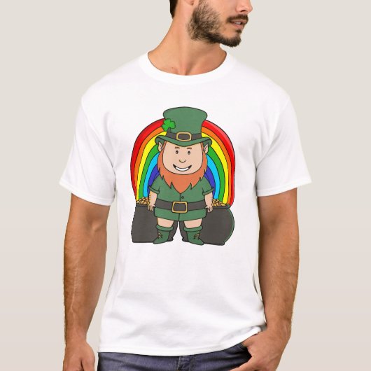 T-shirt Lucky Leprechaun with Rainbow Pot of Gold (Devant)