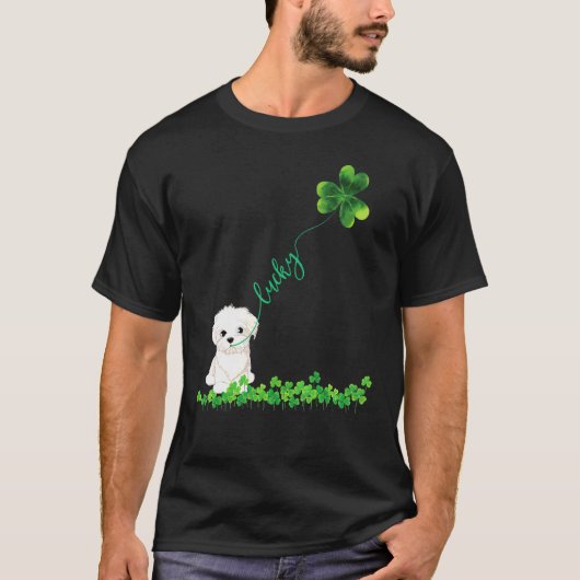 T-shirt Lucky Maltese Chien Shamrock St Patrick Jour T Pou (Devant)