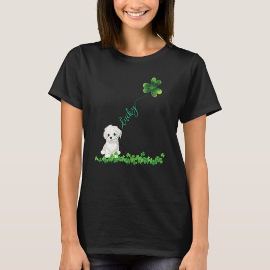T-shirt Lucky Maltese Dog Shamrock St Patrick Day For Wome (Devant)