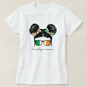 T-shirt Lucky Mama Chignon Décoiffé Avec Trèfle Saint Patr