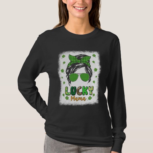 T-shirt Lucky Mama Messy Bun St Patricks Day for Women (Devant)