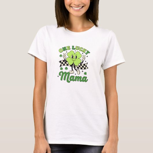 T-shirt Lucky Mama Vintage Smiley Shamrock Art (Devant)