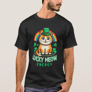 T-shirt Lucky Meow Énergie Drôle Shamrock Irlandais Chat