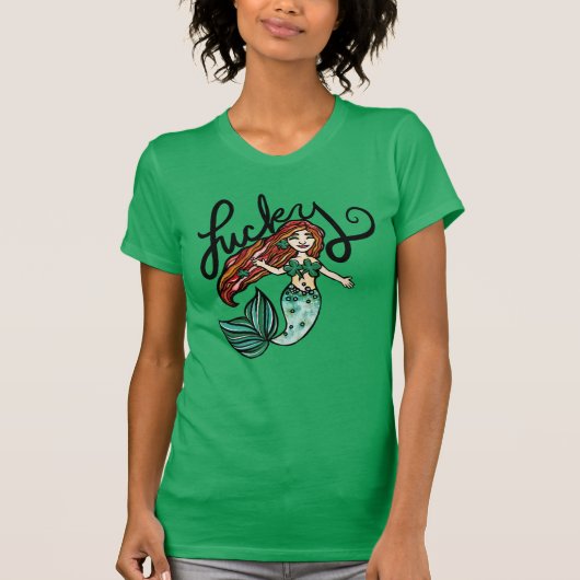 T-shirt Lucky Mermaid Shamrock Redhead Irish Mermaids (Devant)