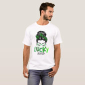 T-shirt Lucky Momo Leopard Plaid Messy Bun Irish St Patron (Devant entier)