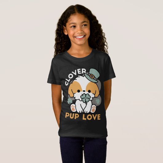 T-Shirt Lucky Pup with Clover - St. Patrick's Day Cadeau (Devant entier)