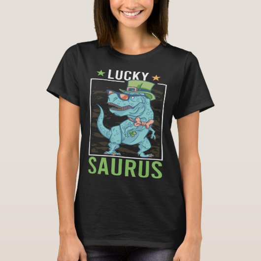 T-shirt Lucky Saurus Irish Rex Dinosaur  St Patrick s Day  (Devant)