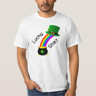 T-shirt Lucky Shirt with rainbow and pot of gold.