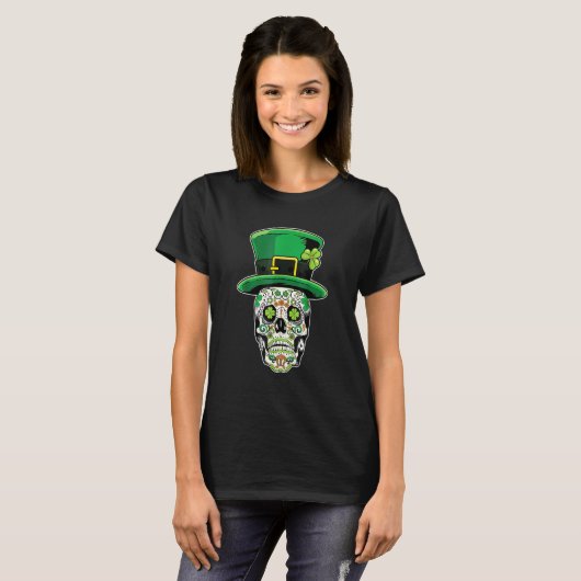 T-shirt Lucky St. Patrick's day Green Irish Shamrock Skull (Devant entier)