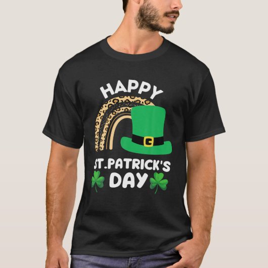 T-shirt Lucky St.Patricks Day Rainbow Cool Leopard Patrick (Devant)