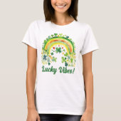 T-shirt "Lucky Vibes" Aquarelle Vert arc-en-ciel Shamrocks (Devant)