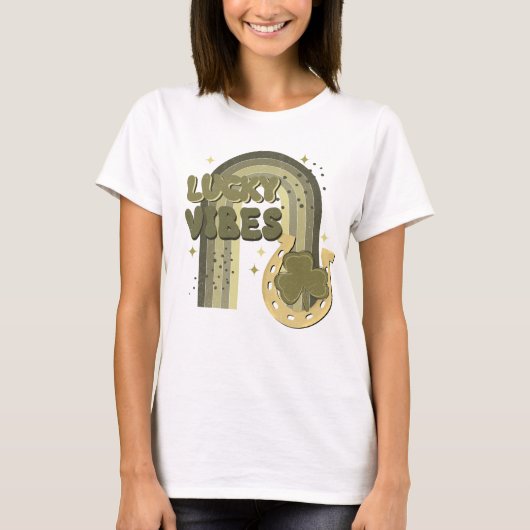 T-shirt Lucky Vibes Boho Rainbow St Patrick's Day Irish (Devant)