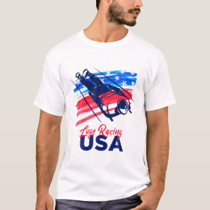 T-shirt Luge Racing USA Support The Team T USA Flag Sleddi