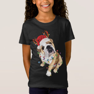 T-Shirt Lumière de Noël du Bulldog anglais du Père Noël