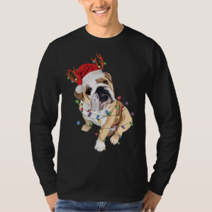 T-shirt Lumière de Noël du Bulldog anglais du Père Noël