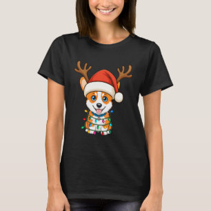T-shirt Lumière de Noël Renne Chapeau de Père Noël Corgi N