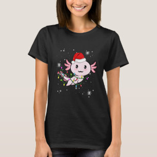 T-shirt Lumières de Noël Axolotl Led Santa Hat Noël