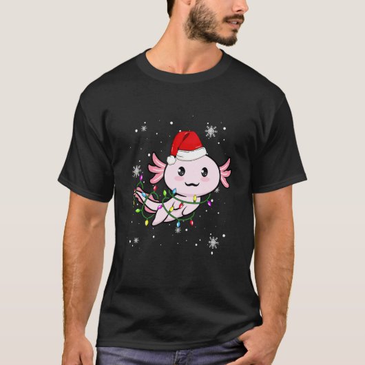 T-shirt Lumières de Noël Axolotl Led Santa Hat Noël (Devant)