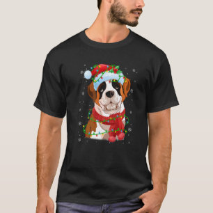 T-shirt Lumières de Noël Bernard Dog Santa Hat Scarf