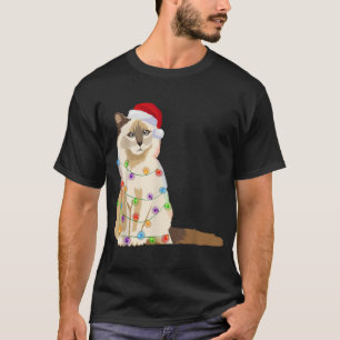 T-shirt Lumières de Noël Chat Birman Chapeau de Santa Amou