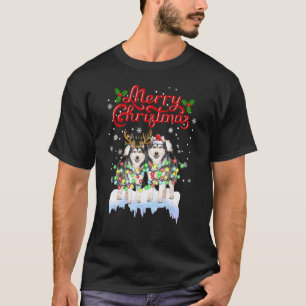 T-shirt Lumières de Noël Chien de Traîneau d'Alaska Famill