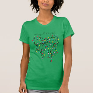 T-shirt Lumières de Noël Coquette Bow Joyeux et vert brill