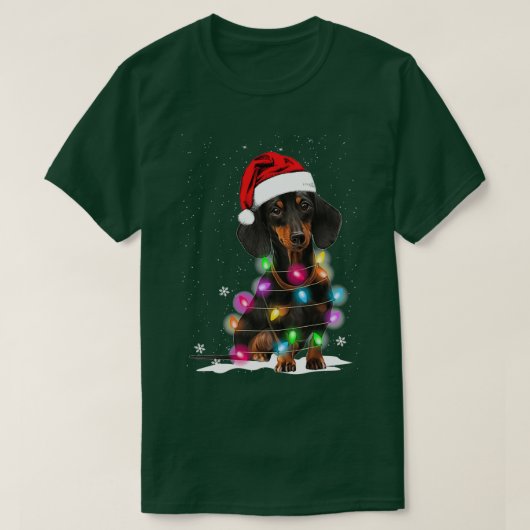 T-shirt Lumières De Noël Dachshund Avec Chandail À Neige (Design devant)