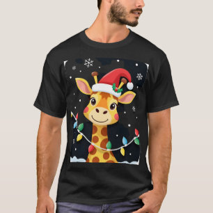 T-shirt Lumières de Noël de girafe mignonne Chapeau de Pèr