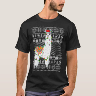 T-shirt Lumières de Noël de style pull moche Santa Alpaga