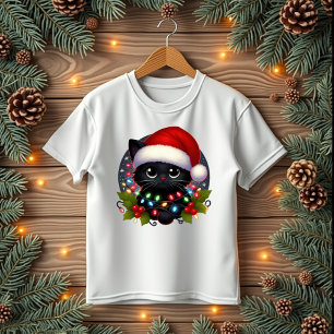 T-shirt lumières de Noël des chats noirs mignons