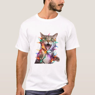 T-shirt Lumières De Noël Des Chats Tangées Dans Les Fêtes 