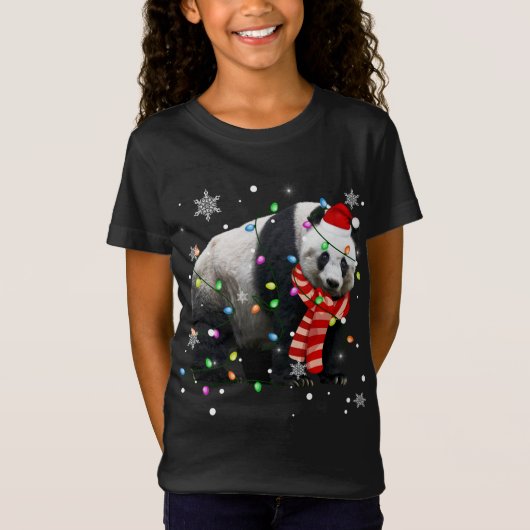 T-Shirt Lumières de Noël Funky Noël Chapeau de Noël Panda  (Devant)