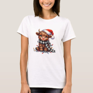 T-shirt Lumières de Noël Highland Cow Vintage Cute Highlan