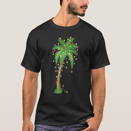 T-shirt Lumières de Noël Palm Tree Beach Funny Tropical Xm (Devant)