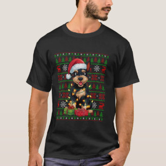 T-shirt Lumières de Noël Père Noël laid Terrier Noir Russe