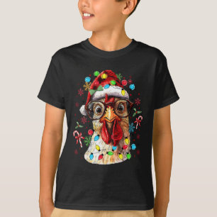 T-shirt Lumières de Noël Poulet Père Noël Funny Xmas Tree 