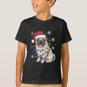 T-shirt Lumières de Noël Santa Pug Xmas Amateur de Chien 