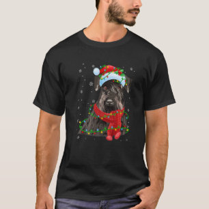 T-shirt Lumières de Noël Schnauzer Chien Santa Hat Scarf