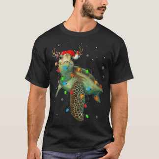 T-shirt Lumières de Noël Seaurtle Chapeau de Père Noël drô
