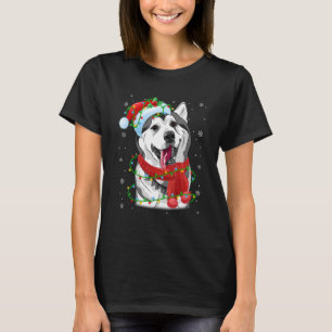 T-shirt Lumières de Noël Sibérie Husky Chien Santa Hat Sca
