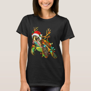 T-shirt Lumières de Noël Tortue Marine Chapeau de Père Noë