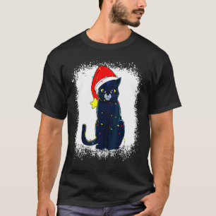 T-shirt Lumières de sapin de Noël chat noir Fêtes chats No