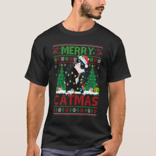 T-shirt Lumières de sapin de Noël Chat Noir Moche Chat Noi