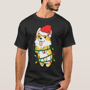T-shirt Lumières de sapin de Noël Corgi Chapeau de Père No